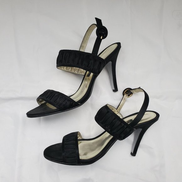 Caparros Open Toe Sling Back Strap Satin High Heel Sandals Black Colour - Picture 5 of 7